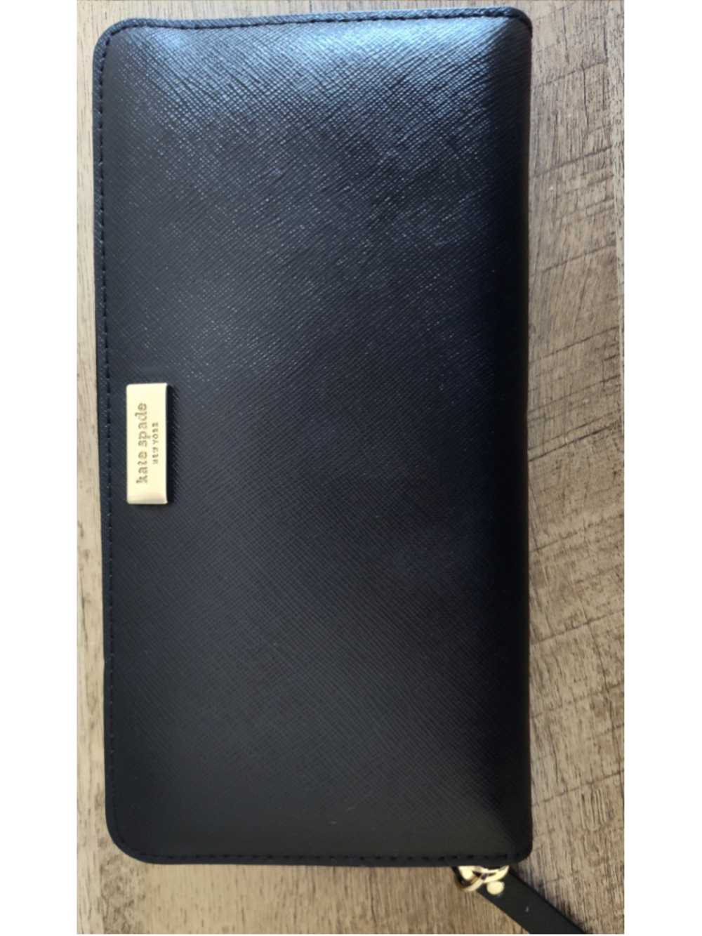 Women's Kate Spade Black Gold Zip Around Wallet One Size